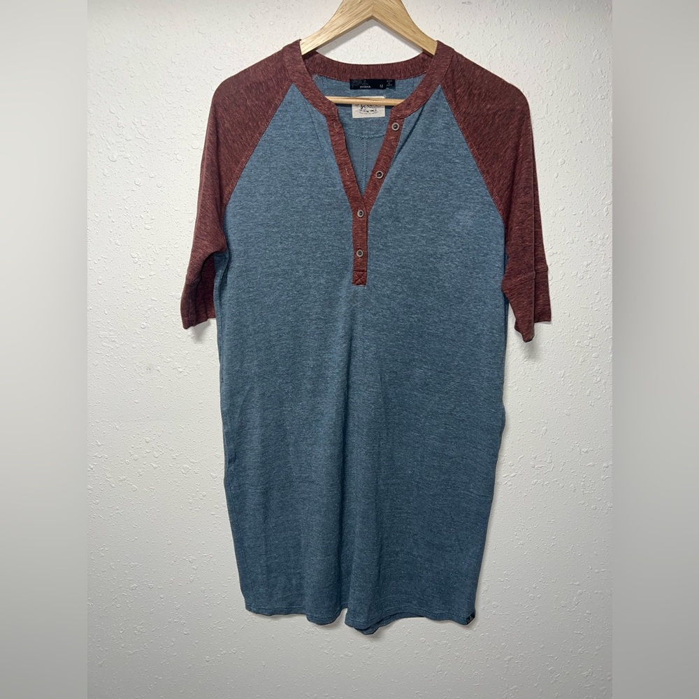 PrAna Hemp Shirt Dress 'Cozy Up Henley' Vintage Blue Heather Size Women's‎ M